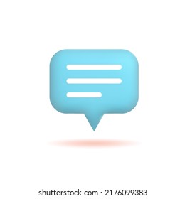 3d chat icon, speech bubble with three lines, comment. Button isolated on white background, vector illustration