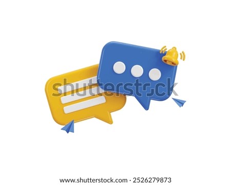 3d chat message blue speech bubble icon with bell notification alert notice for message icon vector illustration