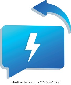Ein 3D-Chat-Nachrichtensymbol mit einem Blitzsymbol, das schnelle Reaktion, schnelle Kommunikation, sofortige Antwort und schnelle Feedback-Konzepte darstellt.
