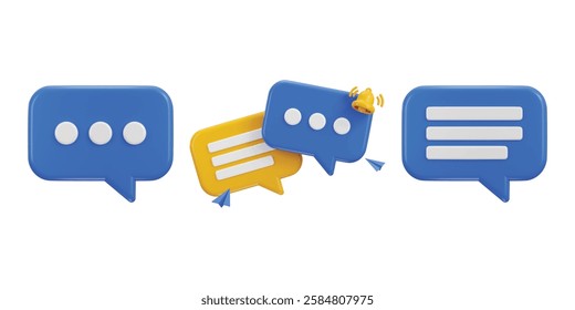 3d chat message icon set on social media chatting symbol vector illustration