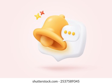 3D chat notice icon with bubble speech floating around on pastel background. New urgency reminder concept for social media element. 3d bell announce icon for message vector render illustration