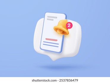 3D chat notice icon with bubble speech floating around on pastel background. New urgency reminder concept for social media element. 3d bell announce icon for message vector render illustration