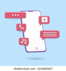 3D chat smartphone icon vector with red color and blue background for your social media post or sales promotion business