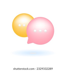 3D Chat Speech Bubble Talk Icon. Social Media Customer Service Concept. Glossy Glass Plastic Pastel Color. Cute Realistic Cartoon Minimal Style. 3D Render Vector Icon UX UI Isolated Illustration.