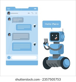 3D Chatbot and laptop isolated on white background. AI assistant support and FAQ concept. Cute robot. Can be used for many purposes. Trendy and modern vector in 3d style.  2413