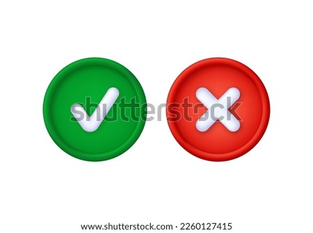 3D Check and Cross marks isolated on white background. Yes or no. Can be used for many purposes. Trendy and modern vector in 3d style.