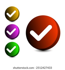 Icono de verificación 3D, lista de verificación tick, marca hecha. Vector de verificación realista de estilo plástico, símbolo de selección, confirmación o Aprobación. Círculo verde con una garrapata blanca. Sí Botón para Diseño web o App