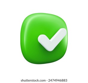 Icono de verificación 3D, marca de verificación verde para Aceptar o signo correcto para lista de verificación, Botón de marca de verificación de Vector. Marca de verificación 3D o icono de marca de verificación para hecho, derecho o Sí y símbolo aprobado en App con Casilla de verificación verificada