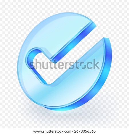 3D check mark clear glass icon button. isolated on transparent background. Represents approval, success, and verification. Vector illustration.