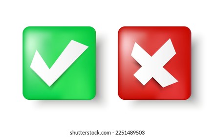 3D-Kontrollzeichen und Symbole mit Markenkreuz.Akzeptiert und abgelehnt
