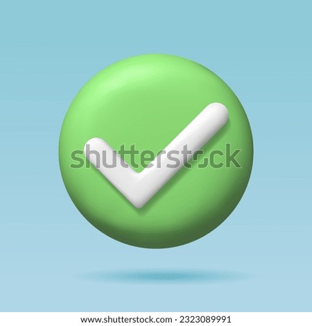 3d check mark icon. Confirmation button, checklist, reviews, approved. Green button with tick symbol. 3d check mark for web, mobile application.