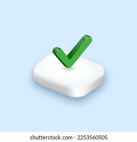3D-Markierungssymbol einzeln auf weißem Hintergrund. Markieren Sie die Auswahlliste für rechts, erfolgreich, wählen Sie, akzeptieren, vereinbaren Sie die Anwendung 3d. Symbolvektorgrafik mit Schatten-3D-Renderinggrafik auswählen