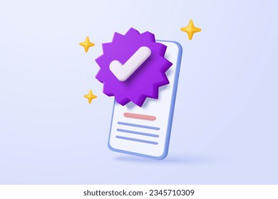 3d check mark icon isolated on mobile phone. check list button best choice for right, success, tick, accept, agree on application 3d concept. choose icon vector with shadow 3D rendering illustration