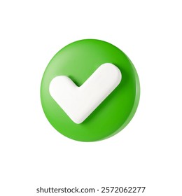 3d check mark icon isolated on white background. Check list green button. Right choice, success, confirmation or approval. Yes sign. select icon 3D rendering illustration