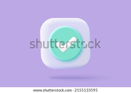 3d check mark icon isolated on purple background. check list button choice for right, success, tick, check mark, accept, agree on application. choose icon vector with shadow 3D rendering illustration