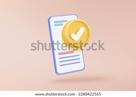 3d check mark icon isolated on mobile phone. check list button best choice for right, success, tick, accept, agree on application. choose icon vector with shadow 3D rendering illustration