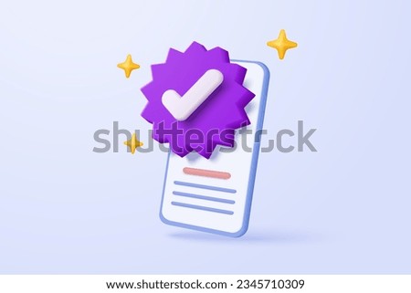 3d check mark icon isolated on mobile phone. check list button best choice for right, success, tick, accept, agree on application 3d concept. choose icon vector with shadow 3D rendering illustration 商業照片 © 