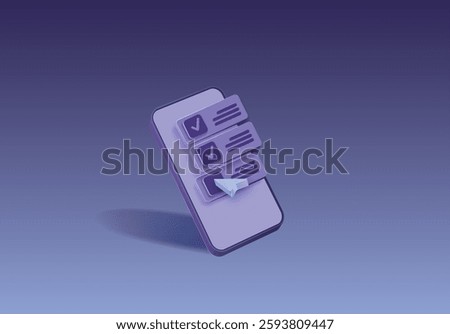 3d check mark icon isolated on mobile phone. check list button best choice for right, success, tick, accept, agree on application 3d concept. choose icon vector with shadow 3D rendering illustration