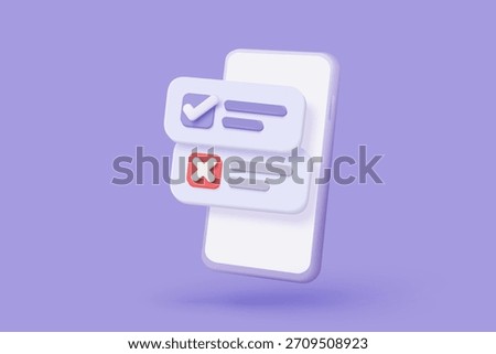 3d check mark icon isolated on mobile phone. check list button best choice for right, success, tick, accept, agree on application. choose icon vector with shadow 3D rendering illustration