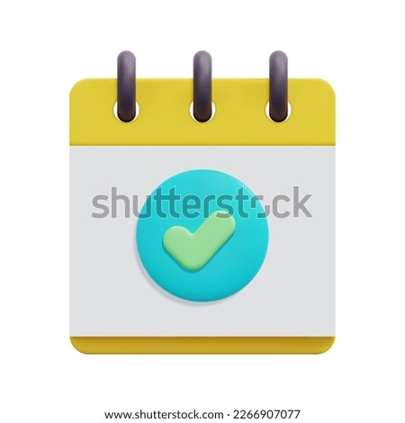 3d check mark on calendar icon vector. Isolated on white background. 3d follow up, success, approve, complete and goal concept. Cartoon minimal style. 3d calendar icon vector render illustration.