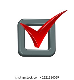 3d Check Mark. Red mark in checkbox. Vector illustration isolated on white background