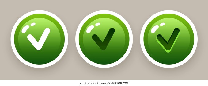 3d check mark set. Buttons check marks isolated on white background. Vector clipart.