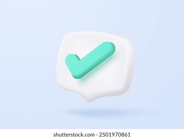 3d check mark sign icon on bubble. check list button best choice for right, success, tick, accept, agree on application. 3d choose correct icon vector with shadow render illustration