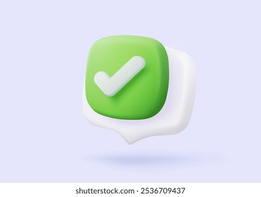 Icono de signo de marca de verificación 3D en la burbuja. Botón de lista de verificación La mejor opción para la derecha, el éxito, tick, aceptar, acordar en la aplicación. 3D elija el Vector de íconos correcto con la ilustración de representación de sombra