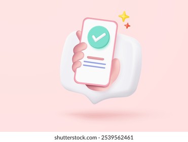 3d check mark sign icon on bubble. check list button best choice for right, success, tick, accept, agree on application. 3d choose correct icon vector with shadow render illustration