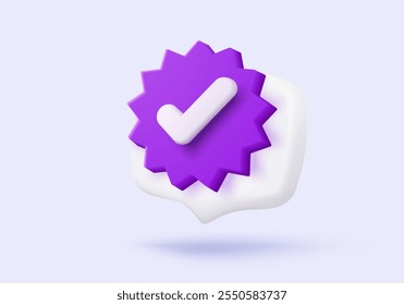 3d check mark sign icon on bubble. check list button best choice for right, success, tick, accept, agree on application. 3d choose correct icon vector with shadow render illustration