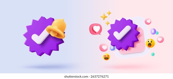 3d check mark sign icon on bubble. check list button best choice for right, success, tick, accept, agree on application. 3d choose correct icon vector with shadow render illustration