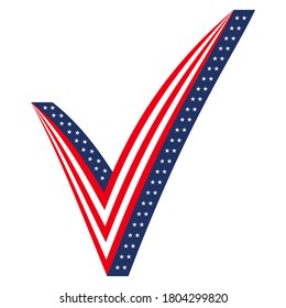 3d check mark stylized as the USA flag, icon elections voting President Parliament, vector sign of voting in the elections of 2020