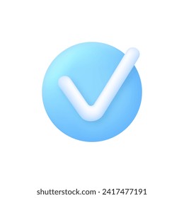 3D Check mark success icon. Check list button, success tick and accept, agree. Trendy and modern vector in 3d style