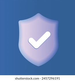 3d check mark success icon Isolated on dark blue background. Realistic shield sign tick, checkbox, accept, agree 3d vector rendering illustration.