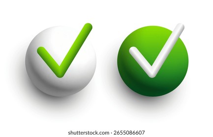 Marca de verificación 3D. Clipart de Vector aislado sobre fondo blanco.