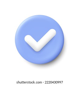3d check mark vector icon. Check list button, success tick and correct checkbox. Right decision button isolated on white background. Right notice 3d icon. Correct answer tag. Vector