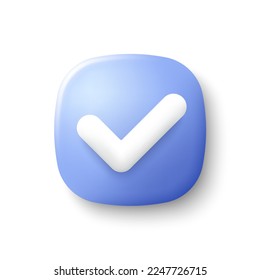 3d check mark vector icon. Check list button, success tick and correct checkbox. Right decision square button isolated on white background. Right notice 3d icon. Correct answer tag. Vector