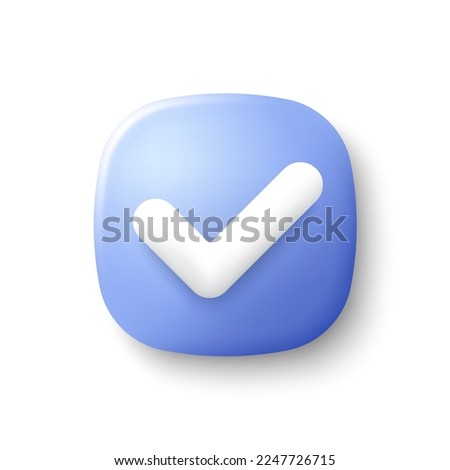 3d check mark vector icon. Check list button, success tick and correct checkbox. Right decision square button isolated on white background. Right notice 3d icon. Correct answer tag. Vector