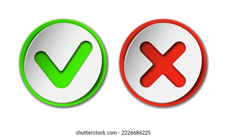 3d Check Marks pros and cons. Green mark and red cross in checkbox. Vector illustration isolated on white background