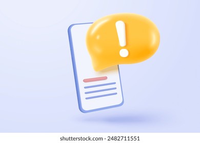 3d check wrong icon on mobile phone. negative check list button choice for false, correct, tick, problem, fail on application. emergency icon vector with shadow 3D rendering illustration