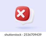 3d check wrong icon signs. negative check list buttons choice for false, select correct, tick symbolic, problem important, fail on application. 3d editable icon vector rendering illustration