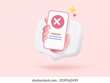 3d check wrong icon signs. negative check list buttons choice for false, select correct, tick symbolic, problem important, fail on application. 3d editable icon vector rendering illustration