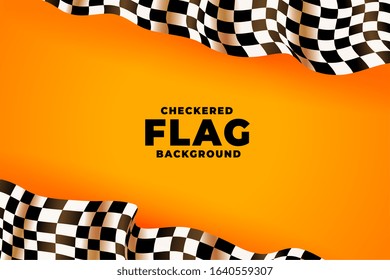 3d checkered racing flag yellow background