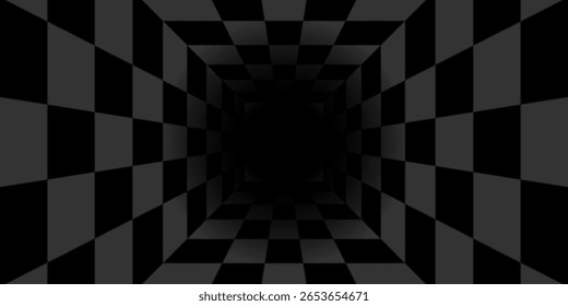 3D Checkered Tunnel Illusion Background - greey and black Perspective Grid. apresentação, website