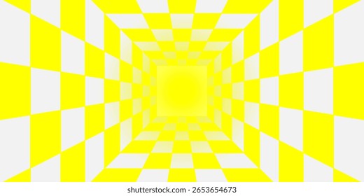 Fundo de Ilusão de Túnel 3D Checkered - grelha de perspectiva verde e amarelo. eps10