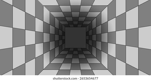 3D Checkered Túnel Ilusão Fundo - preto Perspective Grid. design moderno moderno na moda, cartaz, negócios, banner