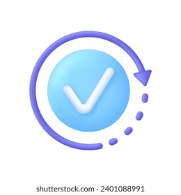 3D Checking process icon. Approved icon. Easy pay or update concept. Synchronize icon. Trendy and modern vector in 3d style