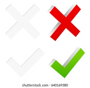 3d checkmark and cross with flat symbols included