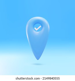 Icono de marca de verificación 3d. Concepto de aprobación. Marca del mapa de geolocalización, ubicación del punto. Ilustración vectorial.