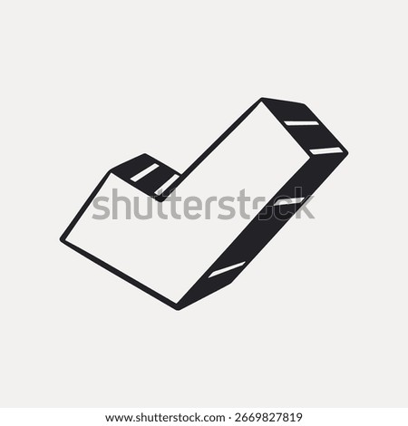 3D checkmark icon in black and white. Checkmark symbol with a bold, geometric design. Perfect for approval, success, or completion themes. Checkmark stands out. Funky vector illustration.